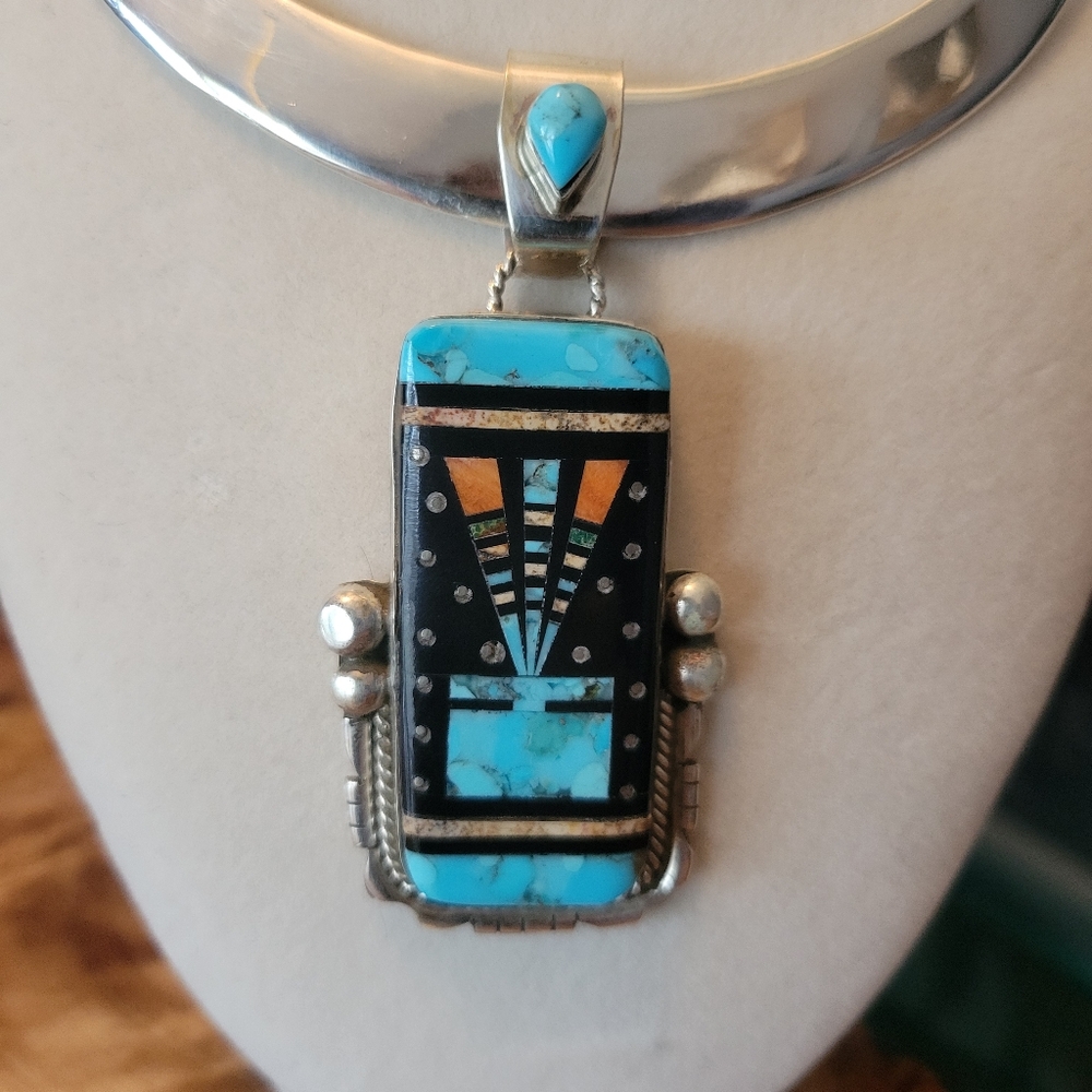Navajo Micro Inlaid Warrior Pendant by Ray Jack